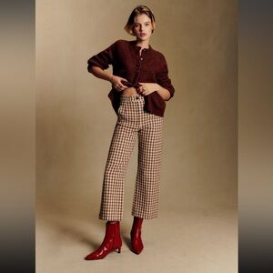 Sezane Martin crop trousers in brown gingham, Size 34, 2